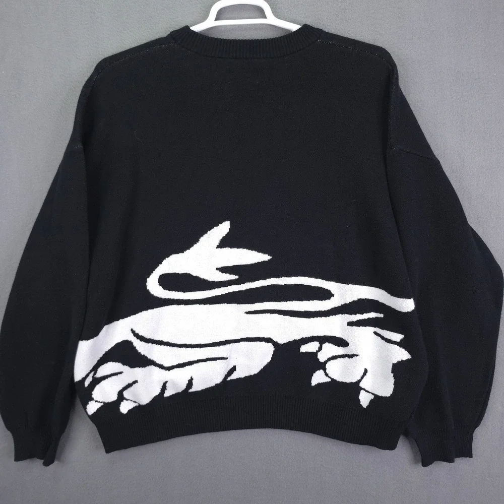 Joga Bonito Sweater Large Black White Lion Graphic Knit Pullover All Over Print